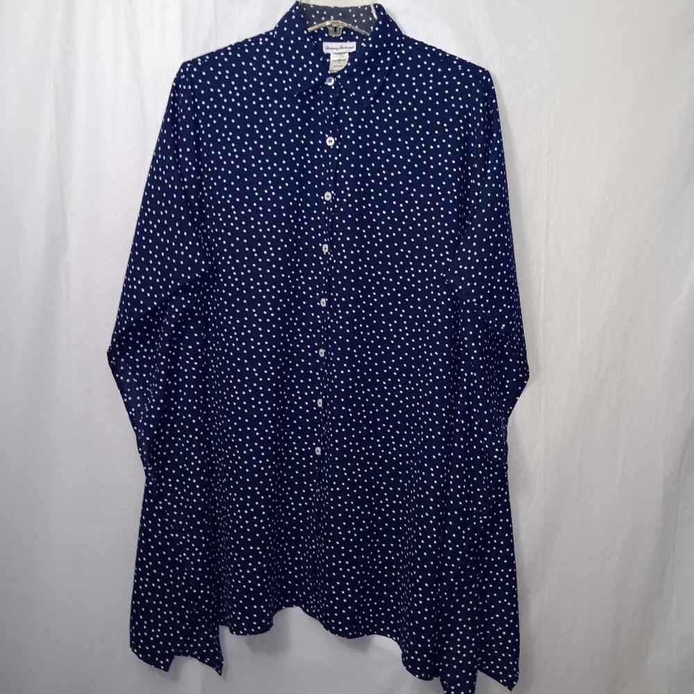 TOMMY BAHAMA SEA SWELL BOYFRIEND TUNIC BEACH COVER-UP POLKA DOT BLUE WHITE L/XL - Picture 7 of 11